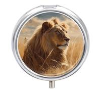 Prairie Lion Pill Box Round Portable Small Pill Case Waterproof Travel Pill Box Organizer for Pocket Purse and Daily Convenience