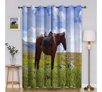 Prairie Living Room Curtains Steed Curtains with Hooks, Thermal Insulated Blackout Twopage Curtain, Energy Saving Super Soft for Decoration Curtain 90x108 InchYI4642