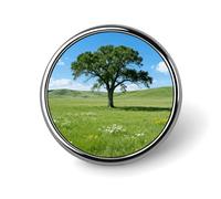 Prairie Lone Tree Rain Waterfall Enamel Lapel Pins - Round Cute Badge Brooches, Unisex for Clothing, Hats, Bags & Backpacks