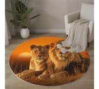 Prairie Sunset Area Rug - 60cm Round Rug Machine Washable The Lion King And Queen Floor Carpet Short Pile Soft Circle Rug for Living Room Bedroom Kids Room Decor, Orange