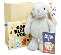 Praise Bunny Gift Set - 11-inch Plush Toy with 3 Bible Songs - Includes Hardcover Book Stickers Keepsake Box | Premium Christmas Gift for Christian