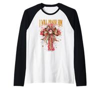 Praise Him Cross Santa Claus Faith Christian Leopard Bow Raglan Baseball Tee