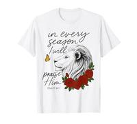 Praise Him Every Season Psalm 34:1 Lion Floral T-Shirt