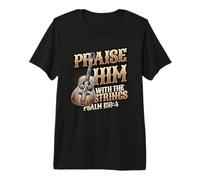 Praise Him with The Strings Bible Psalm Christian Guitar Premium T-Shirt
