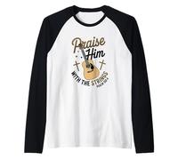 Praise Him with The Strings Bible Psalm Christian Guitar Raglan Baseball Tee
