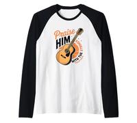 Praise Him with The Strings Bible Psalm Christian Guitar Raglan Baseball Tee