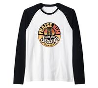 Praise Him with The Strings Bible Psalm Christian Guitar Raglan Baseball Tee