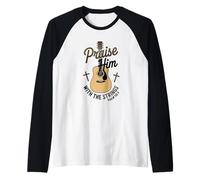 Praise Him with The Strings Bible Psalm Christian Guitar Raglan Baseball Tee
