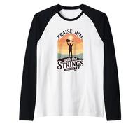 Praise Him with The Strings Bible Psalm Christian Guitar Raglan Baseball Tee