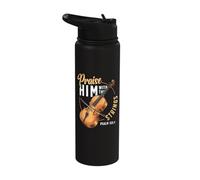 Praise Him with The Strings Psalm 150:4 Cello Player Stainless Steel Insulated Water Bottle