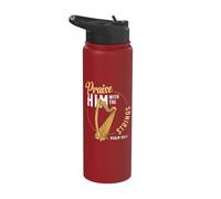 Praise Him with The Strings Psalm 150:4 Harp Player Stainless Steel Insulated Water Bottle