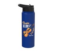 Praise Him with The Strings Psalm 150:4 Violin Player Stainless Steel Insulated Water Bottle