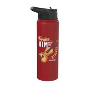 Praise Him with The Strings Psalm 150:4 Violin Player Stainless Steel Insulated Water Bottle