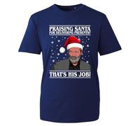 Praising Santa for Doing his Job Christmas T-Shirt, Keane Roy Christmas Shirt, Xmas Secret Santa Tshirt, Xmas Unisex Top (Navy, XL)