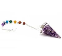 Prajet Energized Orgonite Chakra Chain Cone Shaped Pendulum Reiki Pendulum Therapy Healing Genuine Crystal Divine (Amethyst Chakra Chain)