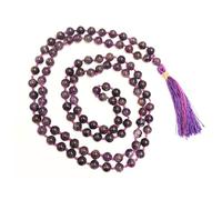 Prajet Natural Healing Crystal Japa Mala - 108 Natural Gemstone Beads for Meditation, Prayer, Yoga, Reiki, Spiritual Healing and Mindfulness (Amethyst Japa Mala)