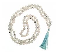 Prajet Natural Healing Crystal Japa Mala - 108 Natural Gemstone Beads for Meditation, Prayer, Yoga, Reiki, Spiritual Healing and Mindfulness (Rainbow moonstone Japa Mala)