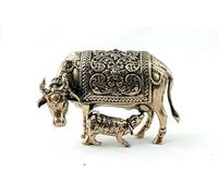 Prajet Vastu Inspired Brass Sculptures Vastu Feng Shui Statue for Success, Speed & Prosperity - Home Decor, Office Desk & Gift Figurine (Kamdhenu Cow)