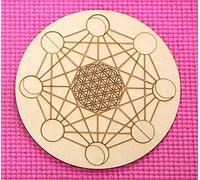 Prajet Wooden Carving crystal Grid - Amplify The Power of Your Crystals, Grids for Crystal, Witchcraft, Wiccan Altar, Space Decor Crystal Grid for Stones (Metatron FOL with Full Moon Grid)