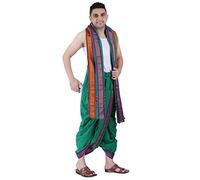 PRAKASAM COTTON Men's Panjakejam Dhoti Towel Set With Pocket Free Green