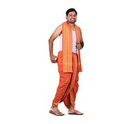 PRAKASAM COTTON Men's Panjakejam Dhoti Towel Set With Pocket Free Light Kaavi