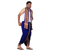 PRAKASAM COTTON Men's Panjakejam Dhoti Towel Set With Pocket Free Navy