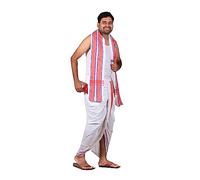 PRAKASAM COTTON Men's Panjakejam Dhoti Towel Set With Pocket Free White-2