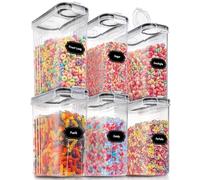 PRAKI 6 Pack Large Dry Food Storage Containers with Airtight Lids and 20 Labels and Marker (4L, Black)