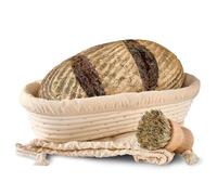 Praknu Bread Proofing Basket Oval 35cm - Large Banneton Proving Basket Natural Rattan Set With Brush, Linen Cloth And Bread Bag - For Baking Bread, Bread Baking Accessories