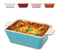 Praknu Ceramic Casserole Dish 21cm - Large Baking Dish for Lasagne, Tiramisu - Non-stick Rectangular Bakeware Dish - Extra High Edge - Oven Safe - Dishwasher Safe - Blue