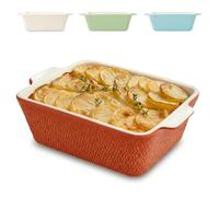 Praknu Ceramic Casserole Dish 21cm - Small Baking Dish for Lasagne, Tiramisu - Non-stick Rectangular Bakeware Dish - High Edge & Deep Lasagne Dish - Oven Proof & Dishwasher Safe (Red)