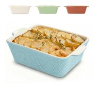 Praknu Ceramic Casserole Dish 21cm - Small Baking Dish for Lasagne, Tiramisu - Non-stick Rectangular Bakeware Dish - High Edge & Deep Lasagne Dish - Oven Proof & Dishwasher Safe - Blue