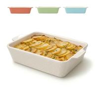 Praknu Ceramic Casserole Dish 28cm - Large Baking Dish for Lasagne, Tiramisu - Non-stick Rectangular Bakeware & Serving Dish - High Edge & Deep Lasagne Dish - Oven Proof & Dishwasher & Safe (White)