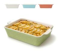 Praknu Ceramic Casserole Dish 28cm - Large Baking Dish for Lasagne, Tiramisu - Non-stick Rectangular Bakeware & Serving Dish - High Edge & Deep Lasagne Dish - Oven Proof & Dishwasher & Safe (Green)