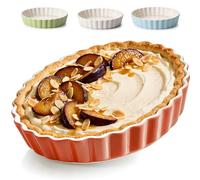 Praknu Ceramic Pie Tin - Round Ceramic Tart Tin - Ø 28cm High Edge - with Non-Stick Coating - Scratch and Cut Resistant Quiche Dish - Easy to Clean Flan Dish (Red)
