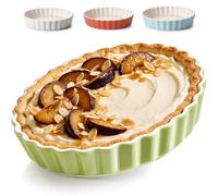 Praknu Ceramic Pie Tin - Round Ceramic Tart Tin - Ø 28cm High Edge - with Non-Stick Coating - Scratch and Cut Resistant Quiche Dish - Easy to Clean Flan Dish (Green)