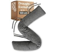 Praknu Draught Excluder for Doors 120 cm Grey - Window Draught Excluder | Keeps cold air out & cuts heat loss, extra long & heavy, washable fabric, patio door use, 3 ties, cushion, hanging loop, zip
