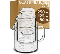 Praknu Glass Measuring Cup - Set with Spout - Measuring Jug 50ml, 125ml, 250ml - Precise Scale - Stackable - Heat Resistant & Microwave Resistant - Borosilicate Glass