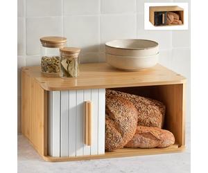 Praknu Large Bread Bin - FSC® Wooden Bread Box with Sliding Door for Kitchen - Preserves Freshness for Longer - Space Saving Design - White