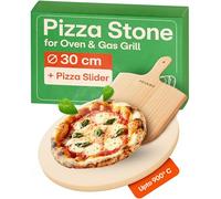 Praknu Pizza stone for oven and gas grill including pizza slider - pizza stone made of cordierite for crispy pizza base like from the Italian - up to 900 °C