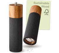 Praknu Salt and Pepper Grinder Set Large Black - Manual Acacia Wood Mills | Ceramic mechanism adjusts fine to coarse, rust free and long lasting, FSC wood, a big fill for the table, chilli, herbs