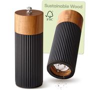 Praknu Salt and Pepper Grinder Set Small Black - Manual Acacia Wood Mills | Ceramic mechanism adjusts fine to coarse, rust free and long lasting, FSC wood, a compact pair for the table, chilli, herbs