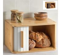 Praknu Small Bread Bin Wooden 33x23 cm White - Compact Bread Storage Box | Keeps bread noticeably fresher, saves room on the worktop, FSC bamboo, side-opening door, non-slip pads, flat top to stack