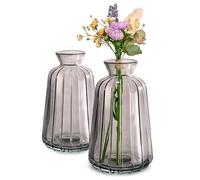 Praknu Small Glass Vases - Set of 6 Bud Vases - Vintage Style - Coloured Small Vases for Flowers - Ribbed Glass Vase for Wedding Table Decoration