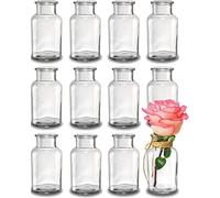 Praknu Small Vases - Bud Vase Set of 12 - Wedding Centrepieces for Tables - With Jute Twine - 12,5 cm High - For Table Decorations