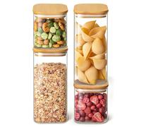 Praknu Storage Jars Square with Lid - Airtight - Dishwasher Safe - Set of 4 in 2 Sizes, Clear,