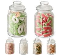 Praknu Sweet Jars for Candy Buffet - 6-Piece Set x 1L - With Airtight Lids & Labels - Vintage Style - For Weddings, Parties & Kitchen - Dishwasher Safe - For Biscuits & Treats