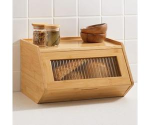Praknu Wooden Bread Bin - Small Bread Box 33×26.5 cm with Extra Shelf - Robust Bread Box & Bread Bins for Kitchen - Space-Saving Breadbin that Keeps Bread Fresher for Longer