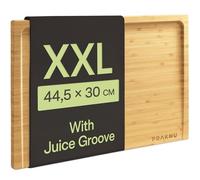 Praknu XXL Chopping Board Wooden 44.5 x 30 cm - Large Bamboo Serving Board | Antiseptic surface stays hygienic, gentle on knives, tough and long lasting, juice groove one side, flat side for cheese