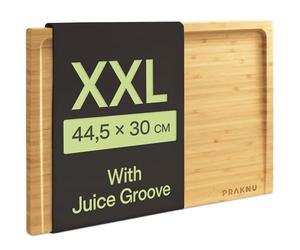Praknu XXL Chopping Board Wooden 44.5 x 30 cm - Large Bamboo Serving Board | Antiseptic surface stays hygienic, gentle on knives, tough and long lasting, juice groove one side, flat side for cheese